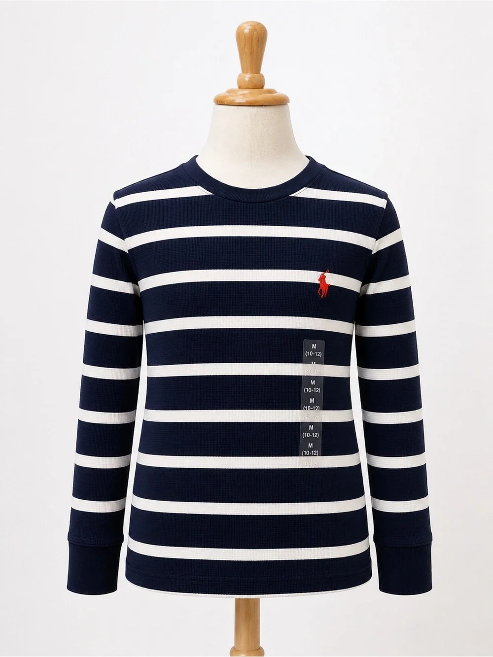 Ralph Lauren Navy, White Striped Long Sleeve waffle knit Tee